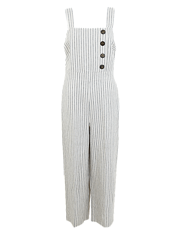 Pure Linen Striped Utility Jumpsuit