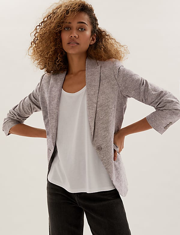 Linen Blend Single Breasted Blazer