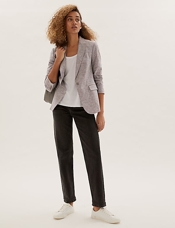 Linen Blend Single Breasted Blazer