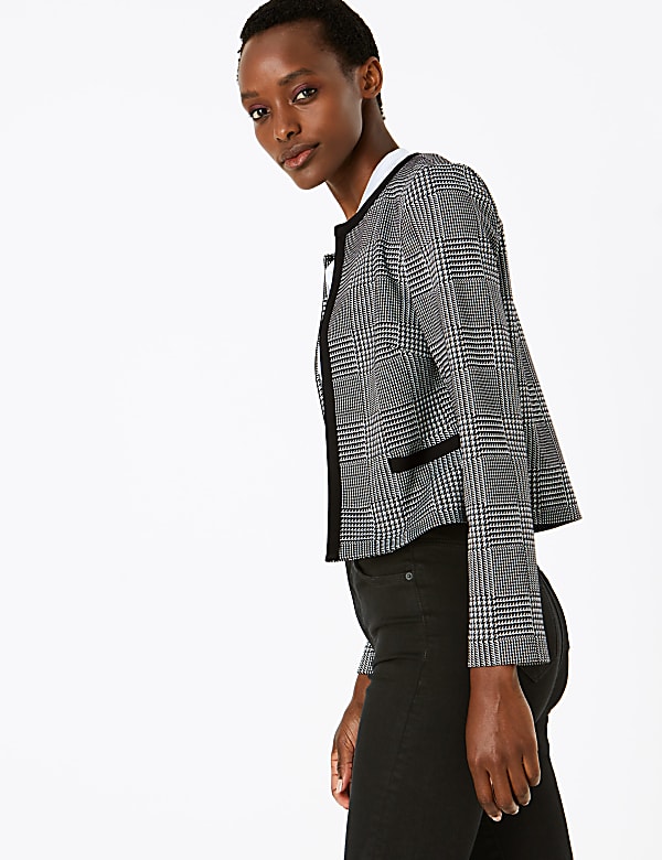 Jersey Slim Checked Short Jacket