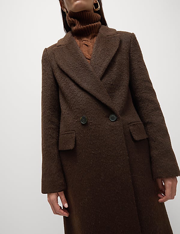 Textured Collared Longline Coat with Wool BROWN Coats M S NZ