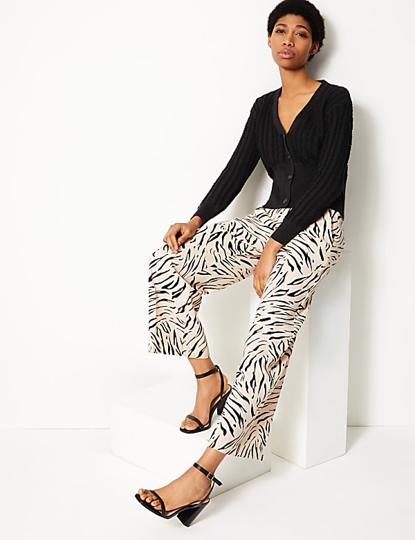 High Waist Wide Leg Ankle Grazer Trousers
