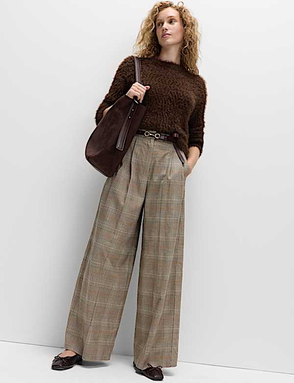 Checked Side Tab Back Pleated Trousers - AL