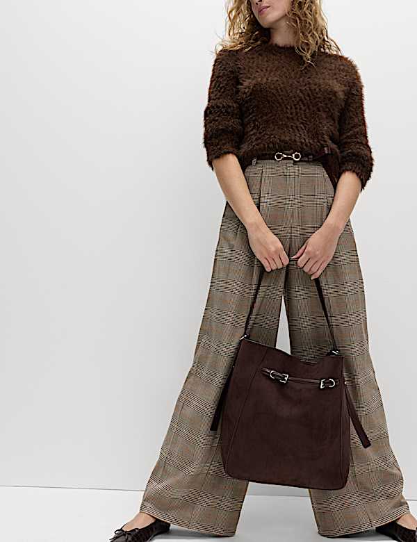 מכנסיים משובצים עם קפלים ורכיסת צד - IL