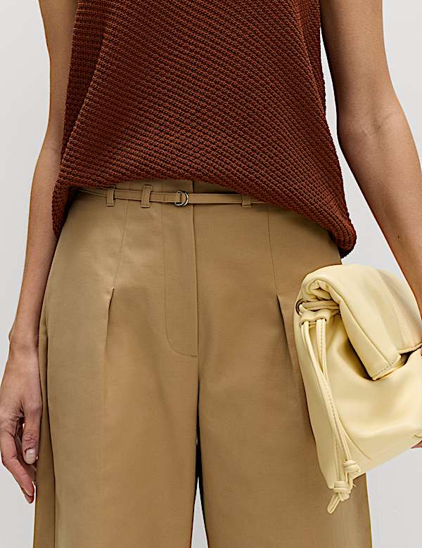 Cotton Rich Belted Barrel Leg Trousers - TW