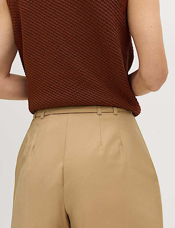 Cotton Rich Belted Barrel Leg Trousers - TW