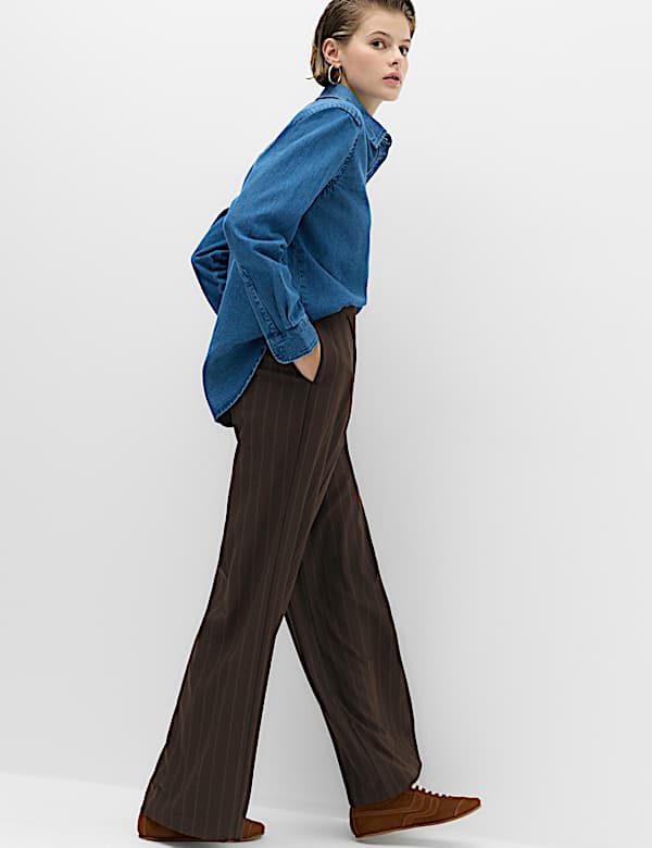 Pinstripe Pleat Front Wide Leg Trousers - AU