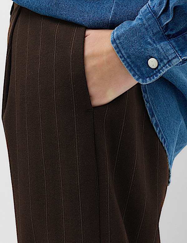 Pinstripe Pleat Front Wide Leg Trousers - AU