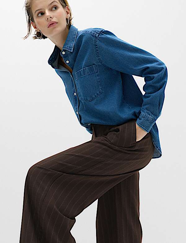 Pinstripe Pleat Front Wide Leg Trousers - AU