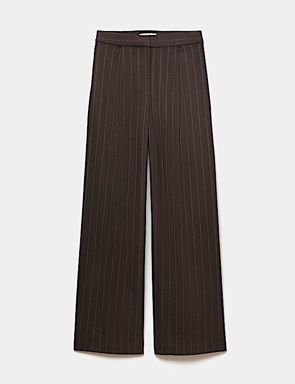 Pinstripe Pleat Front Wide Leg Trousers - AU
