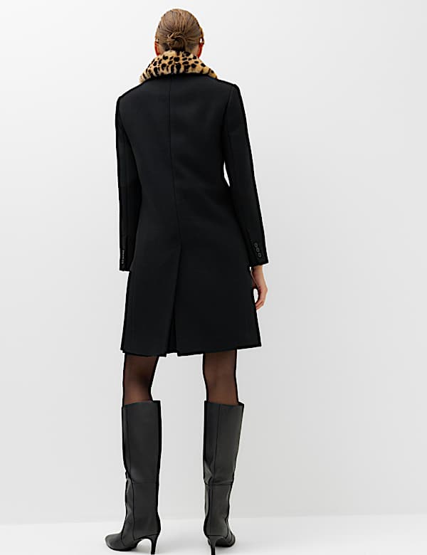 Faux Fur Animal Print Collared Coat with Wool - AL