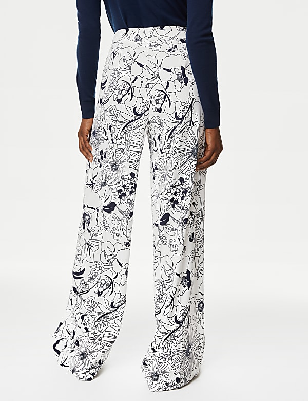 Satin Twill Floral Wide Leg Trousers
