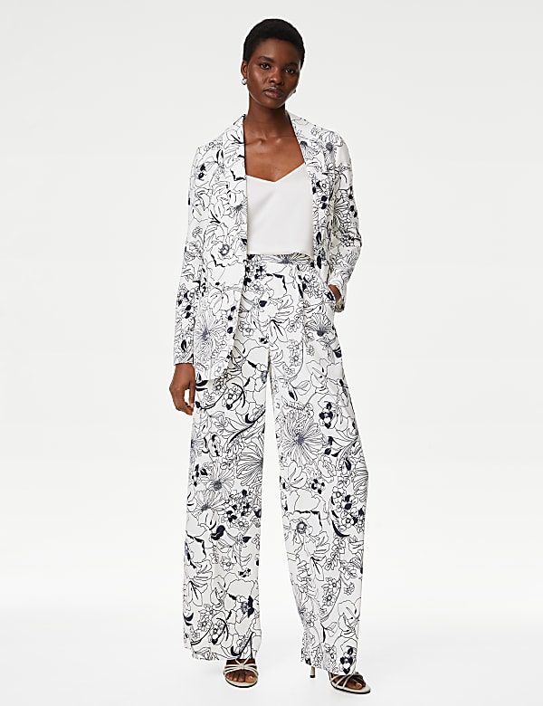 Satin Twill Floral Wide Leg Trousers