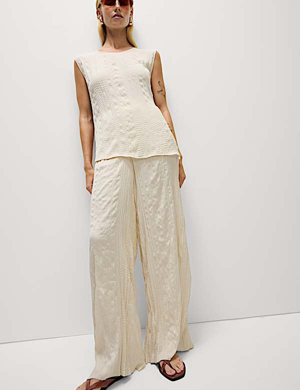 Plisse Palazzo Trouser