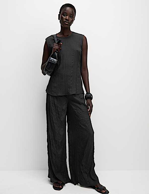 Plisse Wide Leg Trousers - DE