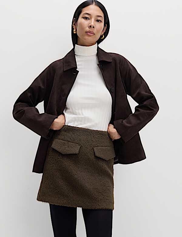 Angerauter Mini-Trapezrock mit Wolle - AT