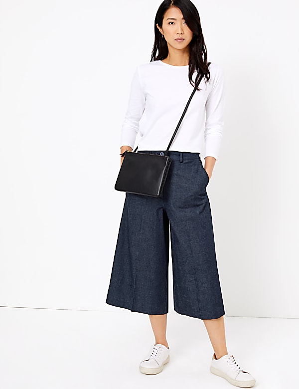 Wide leg denim culottes hotsell
