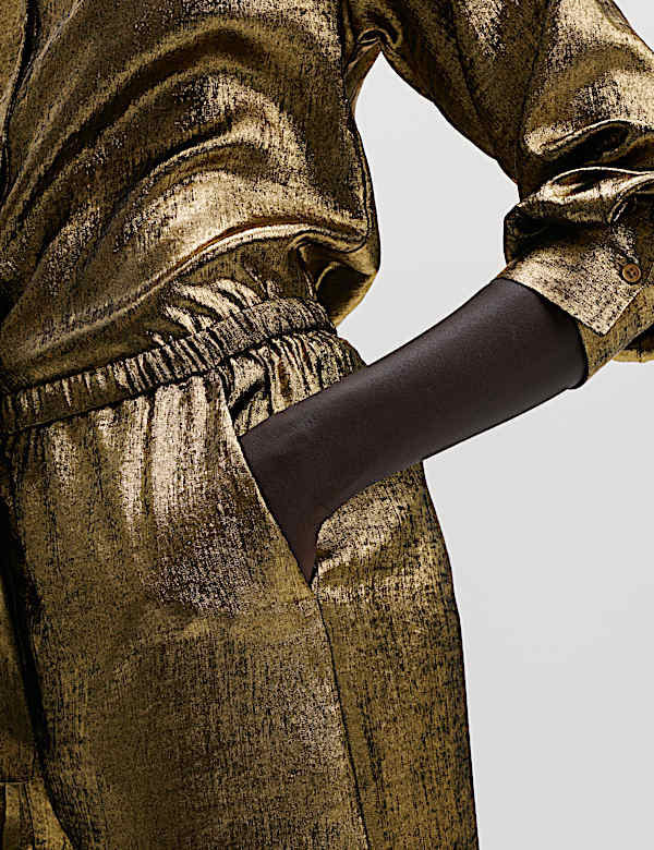 Satin Metallic Drawstring Wide Leg Trousers - JP