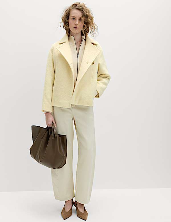 Brushed Belted Collared Short Coat with Wool - RO