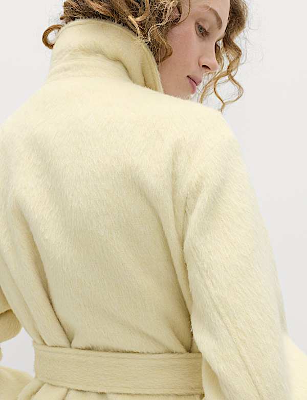 Brushed Belted Collared Short Coat with Wool - RO