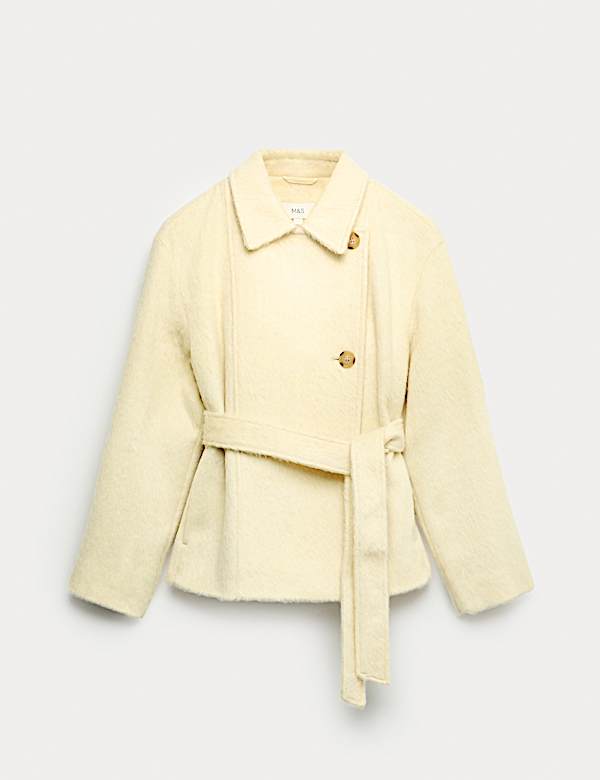 Brushed Belted Collared Short Coat with Wool - RO