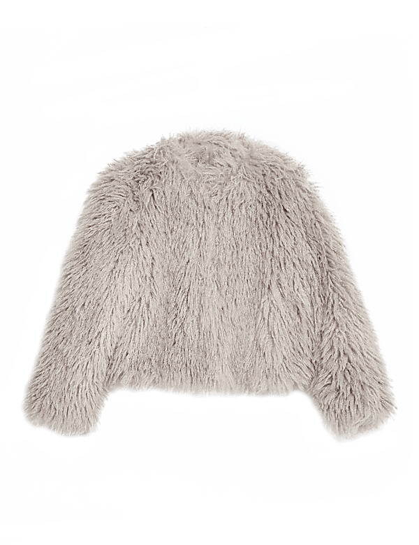 Faux Fur Collarless Short Coat