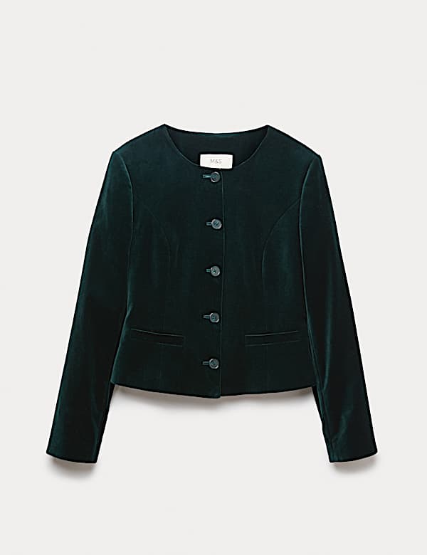 Velvet Cotton Rich Tailored Collarless Blazer - MX
