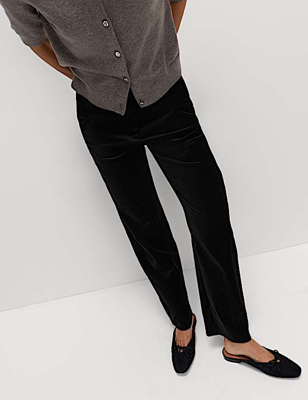 Cotton Rich Velvet Straight Leg Trousers - GR