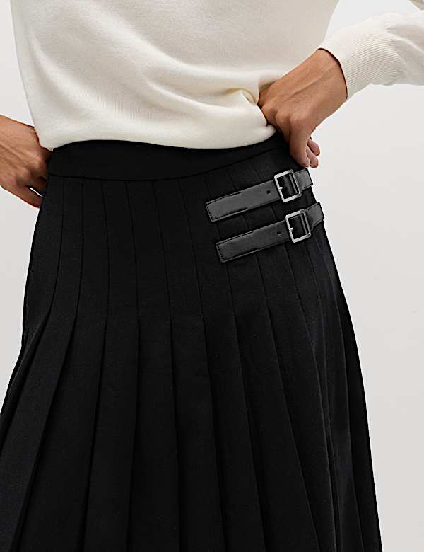 Pleated Side Split Maxi Skirt - AT