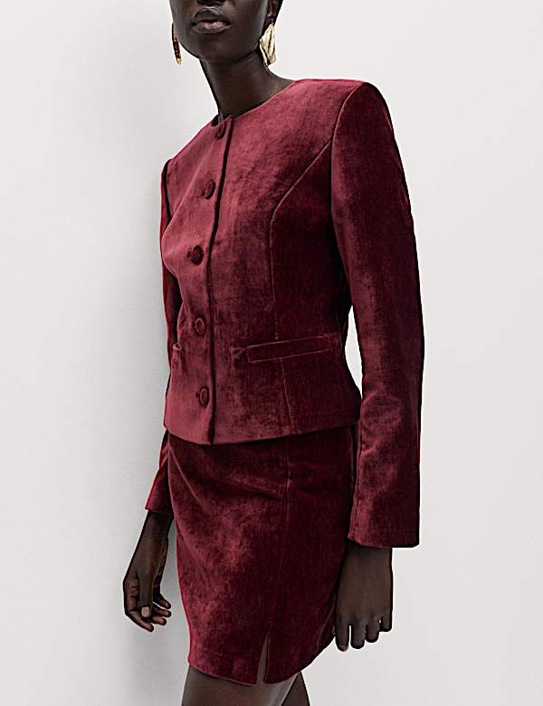 Mottled Velvet Side Split Mini A-Line Skirt - BE