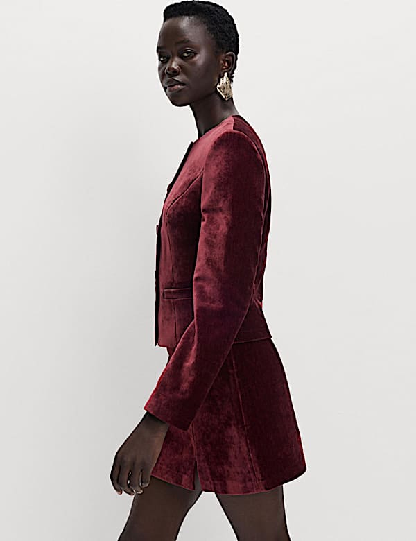 Mottled Velvet Side Split Mini A-Line Skirt - BE