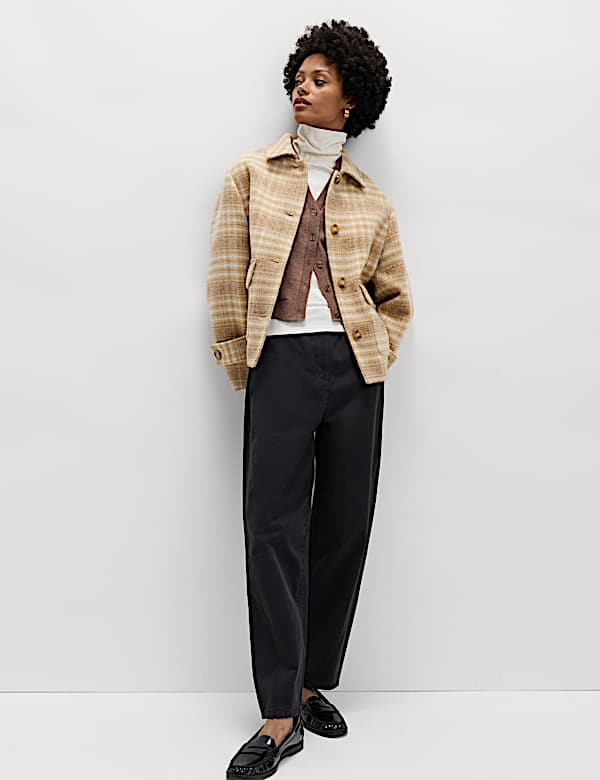 Checked Collared Short Jacket - SE