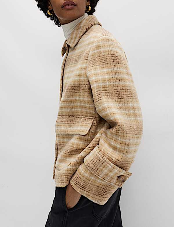 Checked Collared Short Jacket - SE