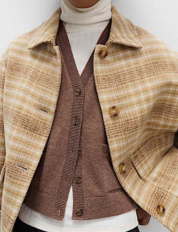 Checked Collared Short Jacket - SE