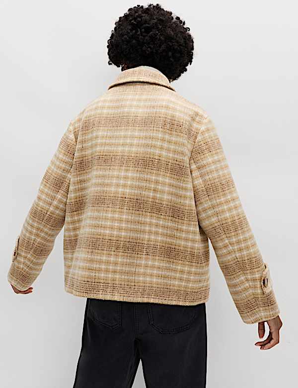 Checked Collared Short Jacket - SE
