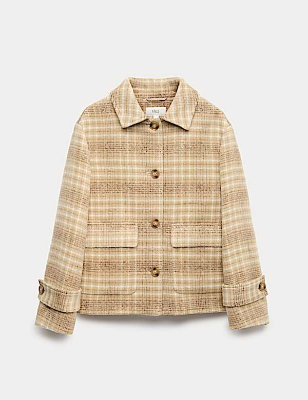 Checked Collared Short Jacket - SE