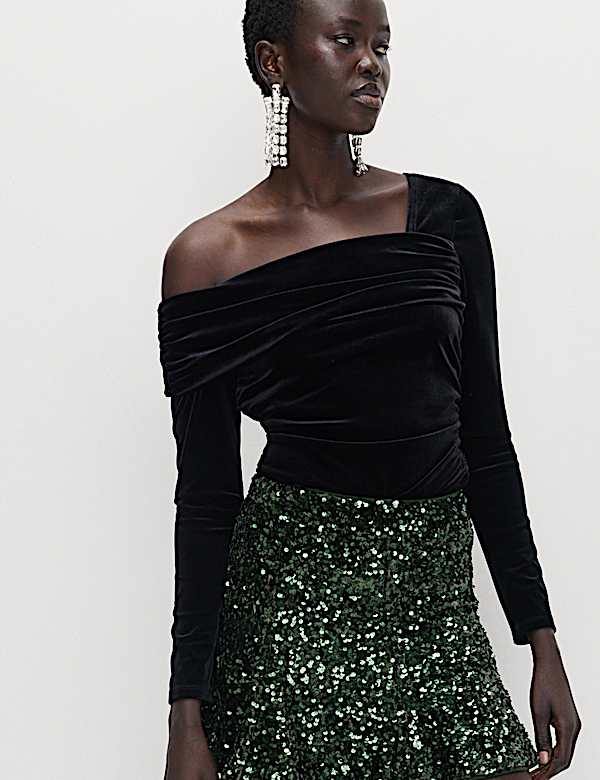 Velvet Sequin Mini Skater Skirt - IL