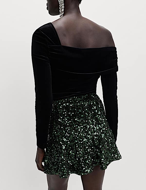 Velvet Sequin Mini Skater Skirt - IL