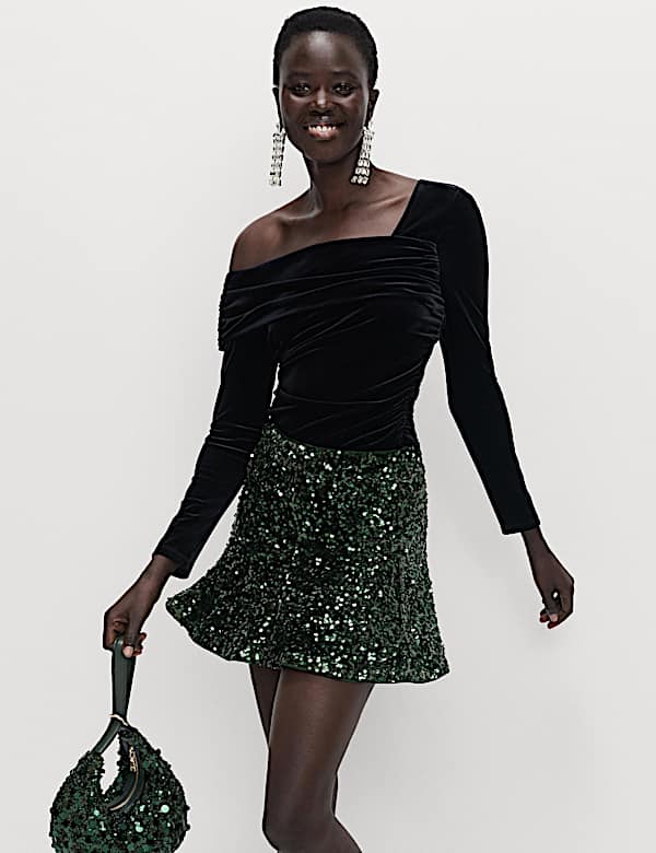 Velvet Sequin Mini Skater Skirt - IL