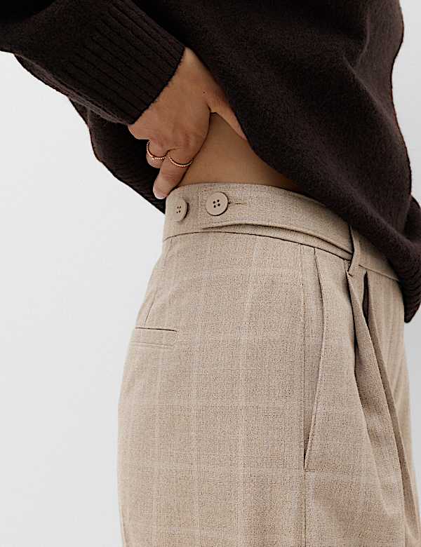Checked Double Pleat Wide Leg Trousers - CH
