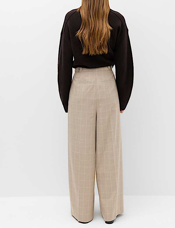 Checked Double Pleat Wide Leg Trousers - CH