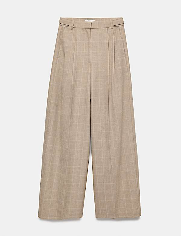 Checked Double Pleat Wide Leg Trousers - CH