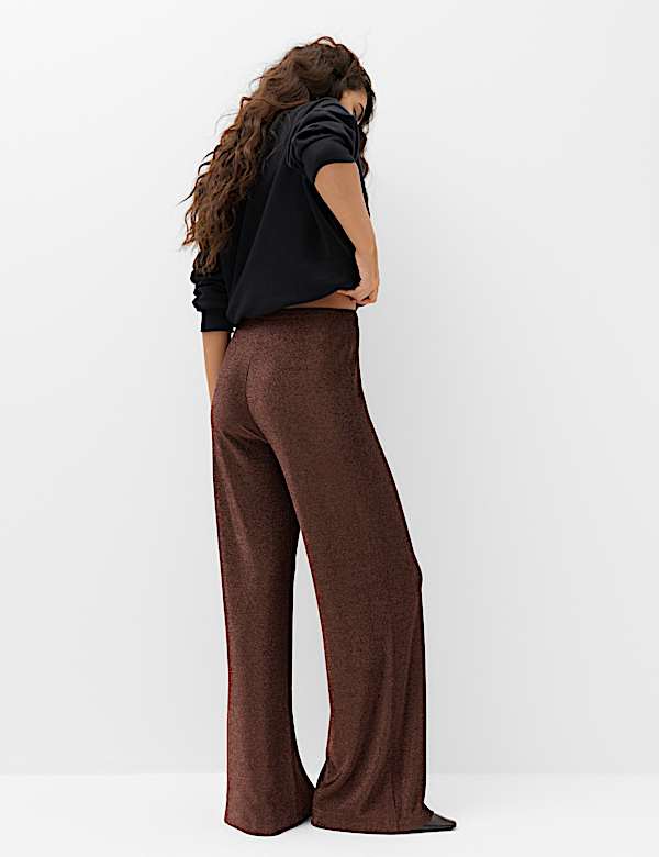 Sparkly High Waisted Wide Leg Palazzo Trousers - NZ