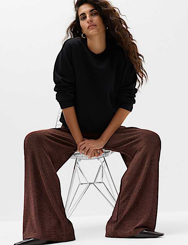 Sparkly High Waisted Wide Leg Palazzo Trousers - NZ