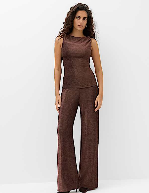 Sparkly High Waisted Wide Leg Palazzo Trousers - NZ
