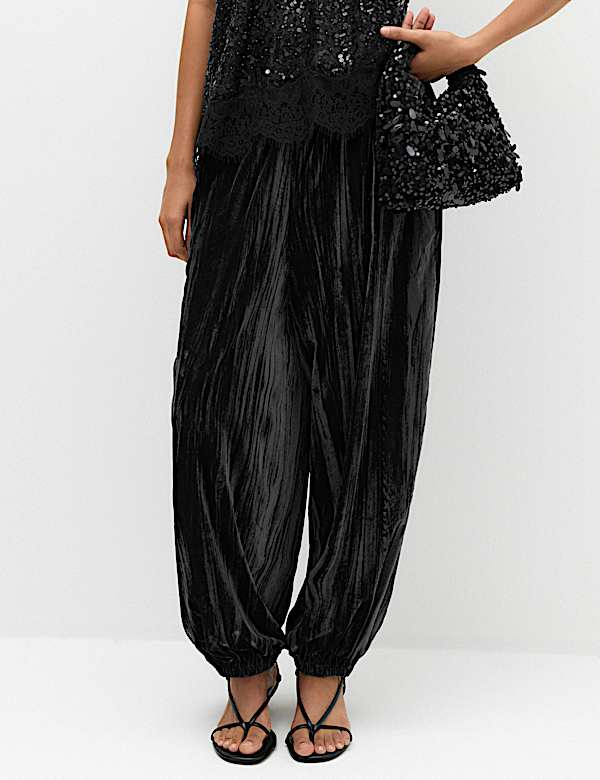Velvet Pleat Front Barrel Leg Trousers - CA