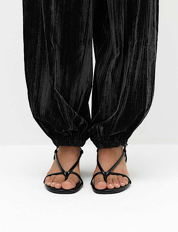 Velvet Pleat Front Barrel Leg Trousers - CA