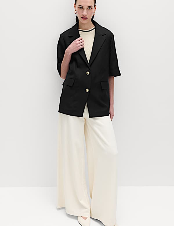 ז'קט מבד עשיר בסיב תאית בשילוב פשתן עם שרוול קצר - IL