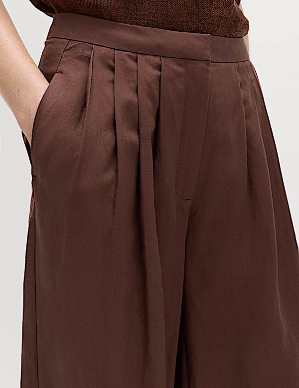 Pantalon palazzo pratique pliss&eacute; avec lin - LU