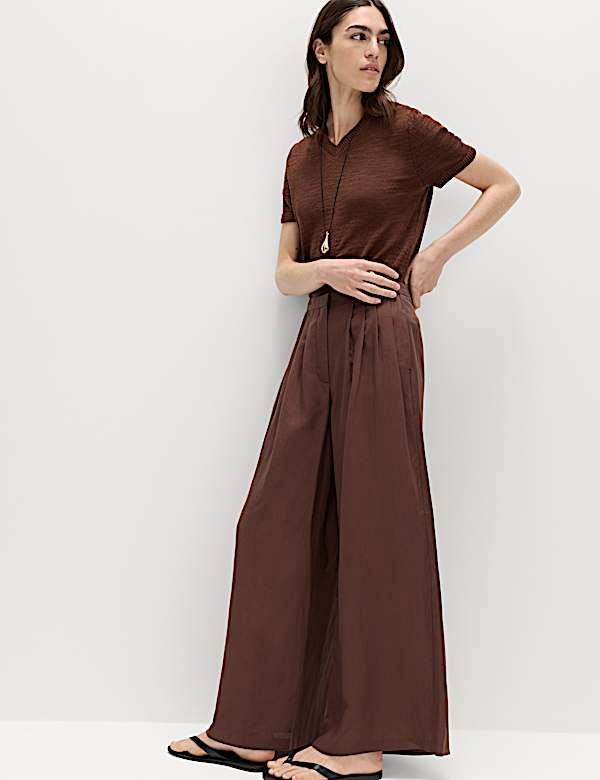 Pantalon palazzo pratique pliss&eacute; avec lin - LU